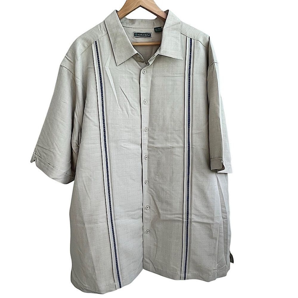 Cubavera Beige Embroidered Short Sleeve Button-Up Shirt 2XLT
